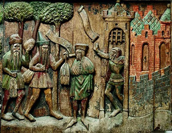 Panel en relieve de madera. Novgorodians