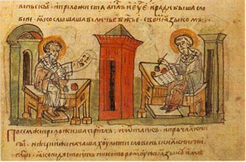 SS. Cirilo y Metodio. La Crónica Radzivill (copia del siglo XV)